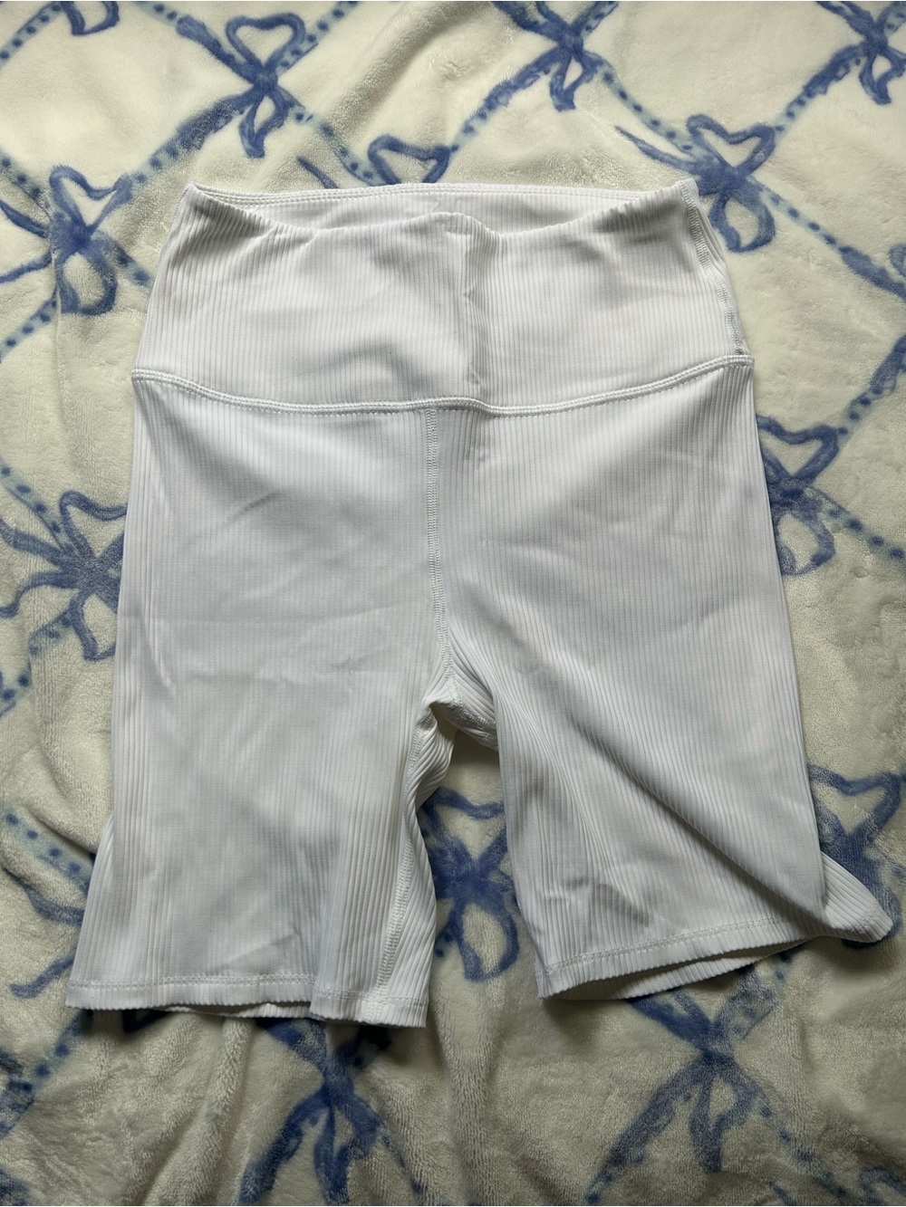 Carbon38 White Ribbed High-Waist Bike Shorts